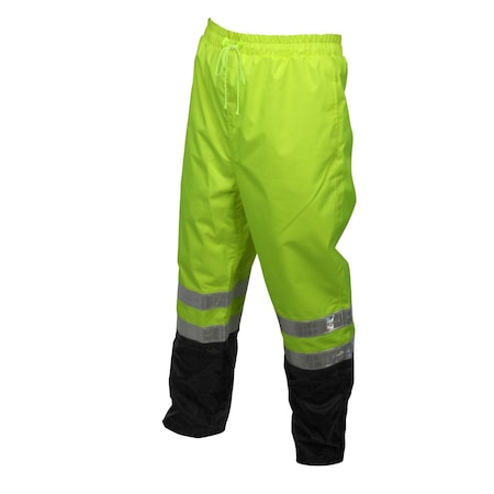Mcr Safety Class 3 Rain Pants, Polyurethane/Polyester, Elastic Closure, Fluorescent Lime with Black Bottom 598SPWX2